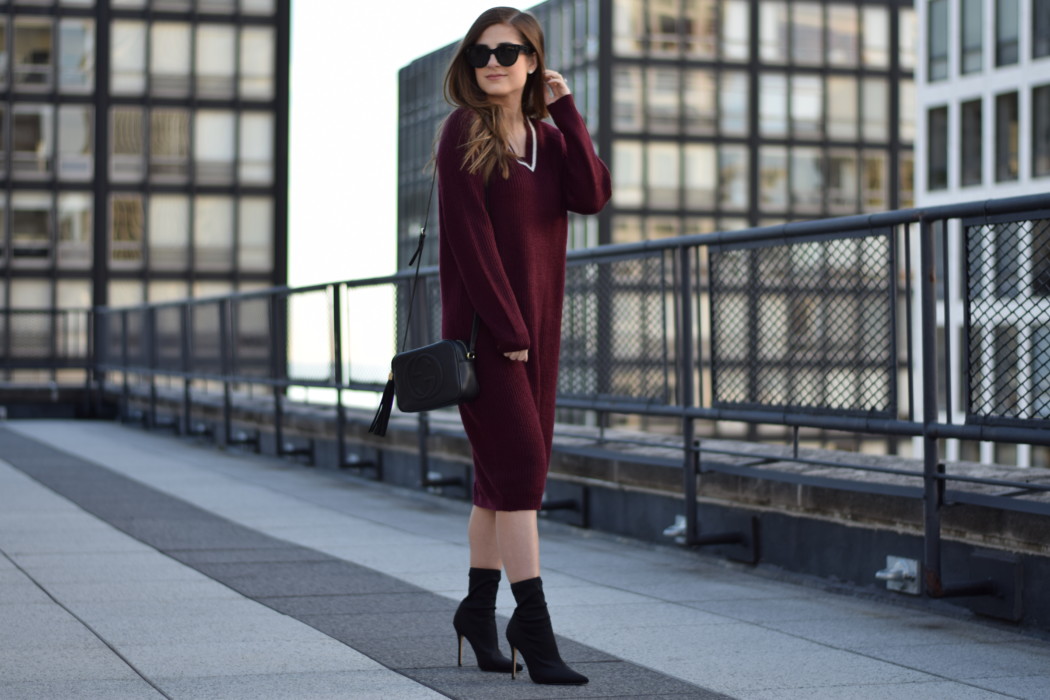 sweater dress and booties
